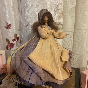 Rare, hard to find, handmade cornhusk vintage doll in the color purple